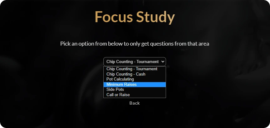 Focus study choice page for the following the action module